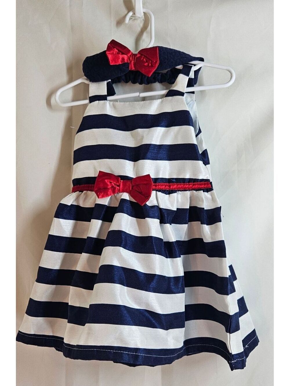 Little Lass Baby Girl Nautical Striped Dress with Matching Bloomers and Headband